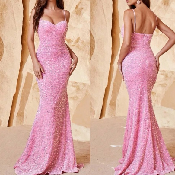 Luxe mermaid hem party formal evening sequins gown dress - Picture 1 of 7